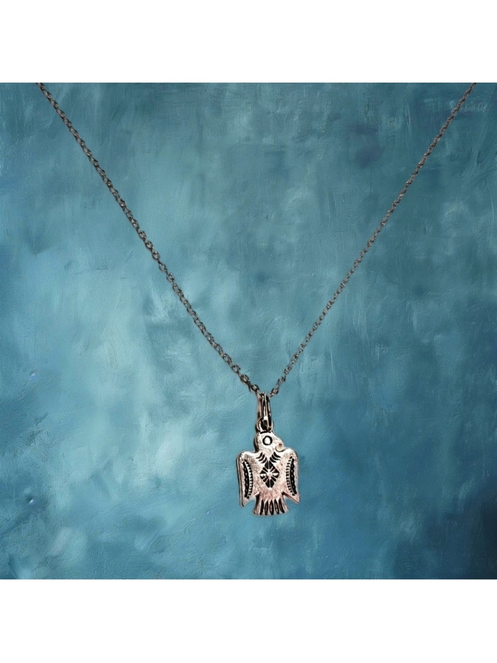 Handmade southwestern desert bird engraved silver necklace